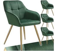 tectake® Lot de 4 Chaise de Salle à Manger rembourrée Moderne Chaise Velours Matelassé Fauteuil Salon Chaise Scandinave Pieds en Acier, Chaise Coiffeuse, Chambre, Coiffeuse, Salon, Dressing