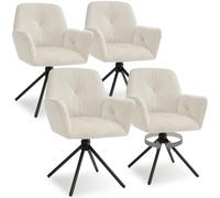 Chaise - TECTAKE - Lot de 4 fauteuils LENIA pivotants en velours rembourré, pieds en acier, 56,5 x 54 x 86 cm - Crème/Noir