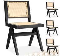 tectake® Lot de 4 Chaises de Salle à Manger Design Noir en Bois Massif & Cannage Chaise de Table à Manger Chaise Confortable Meuble Salon pour Coiffeuse, Chambre, Cuisine, Bureau, Cabinet, Dressing