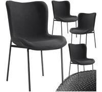 Chaise rembourrée forme ergonomique avec dossier haut Lot de 4 Tissu noir/noir