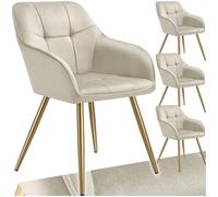 tectake® Lot de 4 Chaises de Salle à Manger rembourrée Moderne Chaise Velours Matelassé Fauteuil Salon Chaise Scandinave Pieds en Acier, Chaises élégantes, Chambre, Coiffeuse, Salon, Dressing