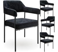 tectake® Lot de 4 Chaises de Salle à Manger rembourrées Modernes Chaise Tissu Fauteuil Salon Style Scandinave Pieds en Acier Élégant avec Accoudoirs Chaise pour Coiffeuse, Chambre, Coiffeuse
