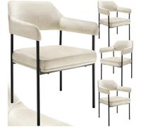 Chaise - TECTAKE - Lot de 4 fauteuils DOÉ aspect velours rembourré, pieds en acier et dossier, 58 x 62 x 85 cm - Blanc cassé