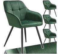 tectake® Lot de 4 Chaises de Salle à Manger rembourrées Modernes Chaise Velours satiné Fauteuil Salon Chaise Scandinave Pieds en Acier Chaises pour Coiffeuse, Chambre, Coiffeuse, Salon, Dressing