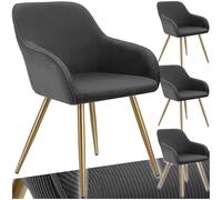 tectake® Lot de 4 Chaises de Salle à Manger Rembourrées Modernes - Velours Côtelé, Fauteuil Salon Scandinave, Pieds en Acier Élégant avec Accoudoirs - pour Coiffeuse, Chambre