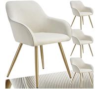tectake® Lot de 4 Chaises de Salle à Manger Rembourrées Modernes - Velours Côtelé, Fauteuil Salon, Style Scandinave, Pieds en Acier Élégant avec Accoudoirs - pour Coiffeuse, Chambre