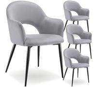 Chaise - TECTAKE - Lot de 4 fauteuils SACHEL aspect velours rembourré avec pieds en acier revêtus, 57 x 61,5 x 87,5 cm - Gris clair