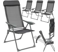 tectake® Lot de 4 Fauteuil de Jardin Pliable avec Accoudoirs Salon de Jardin Exterieur, Structure en Aluminium, Dossier Inclinable, Mobilier pour Amenagement Balcon Terrasse