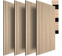 tectake® Lot de 4 Panneaux acoustiques, 120 x 60 cm, Placage en Bois | Effet 3D, Feutre insonorisant, découpables, MDF, Montage facile, Colle ou Vis, Dimensions adaptables, Chêne clair