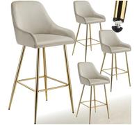 Tabouret de bar - TECTAKE - Lot de 4 tabourets AVANE avec aspect velours avec dossier rembourré, 48,5 x 57 x 108 cm - Beige