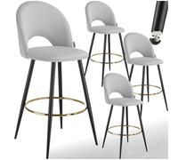 Tabouret de bar - TECTAKE - Lot de 4 tabourets SACHEL aspect velours et repose-pieds 49 x 58 x 110 cm - Gris clair/Noir