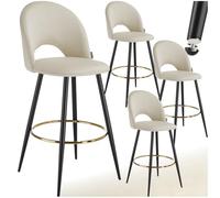 Tabouret de bar - TECTAKE - Lot de 4 tabourets SACHEL aspect velours et repose-pieds 49 x 58 x 110 cm - Crème/Noir