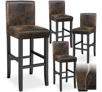 tectake® Lot de 4 Tabouret Bar en Bois & Cuir synthétique Chaise de Bar Chaise Haute Cuisine Chaise pour Ilot Central Rembourrée avec Dossier Tabouret Haut Comptoir Bar Meubles pour Bar Salon Bar