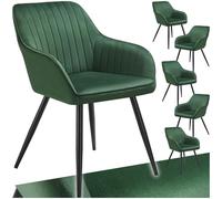 Chaise - TECTAKE - Lot de 6 chaises MARYLIN effet velours capitonné rembourrée et pieds acier noir, 58 x 62 x 82 cm - Vert foncé