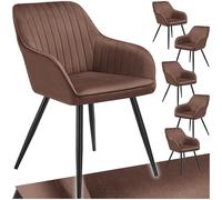 tectake® Lot de 6 Chaise de Salle à Manger rembourrée Moderne Chaise Velours Fauteuil Salon Chaise Scandinave Pieds en Acier Élégant Chaise Coiffeuse, Chambre, Coiffeuse, Salon, Cuisine, Dressing