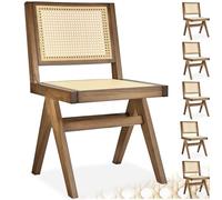 tectake® Lot de 6 Chaises de Salle à Manger Design en Chêne Bois Massif & Cannage Chaise de Table à Manger Chaise Confortable Meuble Salon pour Coiffeuse, Chambre, Cuisine, Bureau, Cabinet, Dressing