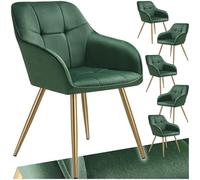 tectake® Lot de 6 Chaises de Salle à Manger rembourrée Moderne Chaise Velours Matelassé Fauteuil Salon Chaise Scandinave Pieds en Acier, Chaises Coiffeuse, Chambre, Coiffeuse, Salon, Dressing