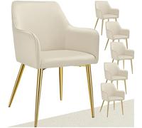 tectake® Lot de 6 Chaises de Salle à Manger rembourrées, Chaises Modernes, Fauteuil Salon, Chambre, Coiffeuse, Style Scandinave, Chaise ergonomique en velours avec Accoudoirs, Chaise Charge max.120 kg