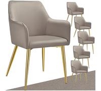 tectake® Lot de 6 Chaises de Salle à Manger rembourrées, Chaises Modernes, Fauteuil Salon, Chambre, Coiffeuse, Style Scandinave, Chaise ergonomique en velours avec Accoudoirs, Chaise Charge max.120 kg