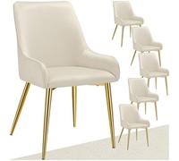 tectake® Lot de 6 Chaises de Salle à Manger rembourrées Modernes Chaise Velours Fauteuil Salon Design Scandinave Pieds en Acier Élégant avec Accoudoirs pour Coiffeuse, Chambre, Cabinet