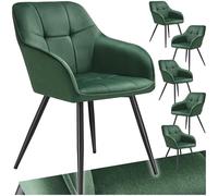 tectake® Lot de 6 Chaises de Salle à Manger rembourrées Modernes Chaise Velours satiné Fauteuil Salon Chaise Scandinave Pieds en Acier Chaises pour Coiffeuse, Chambre, Salon, Dressing