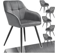 tectake® Lot de 6 Chaises de Salle à Manger rembourrées Modernes Chaise Velours satiné Fauteuil Salon Chaise Scandinave Pieds en Acier Chaises pour Coiffeuse, Chambre, Salon, Dressing