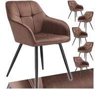 tectake® Lot de 6 Chaises de Salle à Manger rembourrées Modernes Chaise Velours satiné Fauteuil Salon Design Scandinave Pieds en Acier Chaise pour Coiffeuse, Chambre, Coiffeuse, Salon, Dressing