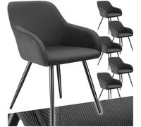 tectake® Lot de 6 Chaises de Salle à Manger Rembourrées Modernes - Velours Côtelé, Fauteuil Salon, Style Scandinave, Pieds en Acier, Élégant avec Accoudoirs - pour Coiffeuse, Chambre