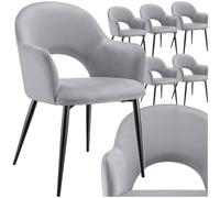 tectake® Lot de 6 Chaises de Salle à Manger rembourrées Modernes Velours Fauteuil Salon Chaise Scandinave Pieds en Acier laqué Élégant avec Accoudoirs Chaise pour Coiffeuse, Chambre, Dressing, Salon