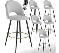 Lot 6 chaises de bar aspect velours rembourré gris clair