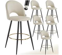 Lot 6 chaises de bar aspect velours rembourré crème et noir