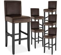tectake® Lot de 6 Tabouret Bar en Bois & Cuir synthétique Chaise de Bar Chaise Haute Cuisine Chaise pour Ilot Central Rembourrée avec Dossier Tabouret Haut Comptoir Bar Meubles pour Bar Salon Bar