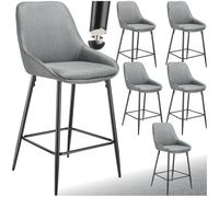 tectake® Lot de 6 Tabouret Bar en Tissu Chaise de Bar Chaise Haute Cuisine pour îlot Central H100cm Rembourrée avec Dossier Tabouret Haut Cuisine Comptoir Salon
