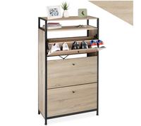 tectake® Meuble à Chaussures 61 x 32 x 130 cm, 2 étagères et 3 Compartiments, Rangement Chaussures, Meuble Chaussure Entree, Rangement Chaussure Dressing, Chambre, Meubles pour entrée, Bois Clair