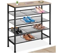 tectake® Meuble à Chaussures 75,5 x 30,5 x 85,5 cm, Style Industriel, Meuble Chaussure 4 étagères, Rangement Chaussure Meubles d'entrée Étagère Rangement Meubles Chaussures Salon Dressing, Bois Clair