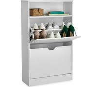 tectake® Meuble chaussures Meuble de rangement moderne Blanc Meuble d'entrée à 2 tiroirs basculants & 1 étagère, Armoire pour max. 12 paires, Rangement chaussures gain de place idéal Entrée & Dressing