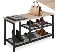 tectake® Meuble Chaussures Pratique 80 x 30 x 45,5 cm, Rangement Chaussure 3 étagères grillagées, Style Industriel, Meuble Chaussure Etagere Rangement Chaussures Dressing Chambre, Bois Clair