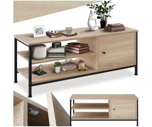 tectake® Meuble TV 110 x 40 x 45,5 cm, Meuble télé Style Industriel, 2 étagères et 1 Compartiment avec Porte, Meubles de Salon, Salle à Manger, Chambre, Buffet TV Meubles Television, Bois Clair
