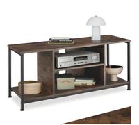 tectake® Meuble TV 110 x 40 x 50,5 cm, Banc TV Salon Chambre, 4 Compartiments Ouverts et Étagère réglable, Meuble Rangement Television, Style Industriel, Meubles de Salon pour télévision, Bois foncé