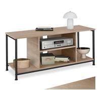 tectake® Meuble TV 110 x 40 x 50,5 cm, Banc TV Salon Chambre, 4 Compartiments Ouverts et Étagère réglable, Meuble Rangement Television, Style Industriel, Meubles de Salon pour télévision, Bois Clair