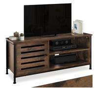 tectake® Meuble TV 110 x 41,5 x 50,5 cm, Banc TV avec 2 étagères et 1 Compartiment fermé, Style Industriel, Meuble Tele avec encoches arrière, Meubles de Salon, Chambre pour télévision, Bois foncé
