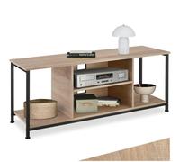 tectake® Meuble TV 120 x 40 x 50,5 cm, Banc TV Salon Chambre, 4 Compartiments Ouverts et Étagère réglable, Meuble Rangement Television, Style Industriel, Meubles de Salon pour télévision, Bois Clair