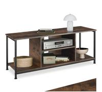 tectake® Meuble TV 120 x 40 x 50,5 cm, Banc TV Salon Chambre, 4 Compartiments Ouverts et Étagère réglable, Meuble Rangement Television, Style Industriel, Meubles de Salon pour télévision, Bois foncé