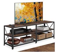 tectake® Meuble TV 141 x 41,5 x 50,5 cm, Banc TV Salon Chambre, Meuble Rangement Television, Style Industriel, 3 Niveaux Ouverts et Fond grillagé, Meubles de Salon pour télévision, Bois foncé
