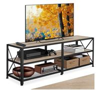 tectake® Meuble TV 141 x 41,5 x 50,5 cm, Banc TV Salon Chambre, Meuble Rangement Television, Style Industriel, 3 Niveaux Ouverts et Fond grillagé, Meubles de Salon pour télévision, Bois Clair
