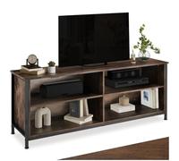 tectake® Meuble TV 147 x 41 x 60,5 cm, Meuble Salon pour Television, 4 Compartiments et 4 encoches pour Le Passage des câbles, Style Industriel, Etagere télévision, Banc TV Salon, Chambre, Bois Foncé