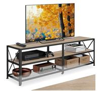 tectake® Meuble TV 161 x 41,5 x 50,5 cm, Banc TV Salon Chambre, Meuble Rangement Television, Style Industriel, 3 Niveaux Ouverts et Fond grillagé, Meubles de Salon pour télévision, Bois Clair