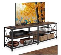 tectake® Meuble TV 161 x 41,5 x 50,5 cm, Banc TV Salon Chambre, Meuble Rangement Television, Style Industriel, 3 Niveaux Ouverts et Fond grillagé, Meubles de Salon pour télévision, Bois foncé