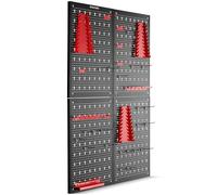 tectake® Panneau perforé pour outils 160 x 60 cm, 4 plateaux, 34 crochets | En 4 parties avec 34 crochets et supports, Construction en acier solide, Capacité 4 kg par plateau, Extensible à volonté