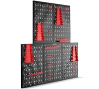 tectake® Panneau perforé pour outils 200 x 60 cm, 5 plateaux, 43 crochets | En 5 parties avec 43 crochets et supports, Construction en acier solide, Capacité 4 kg par plateau, Extensible à volonté